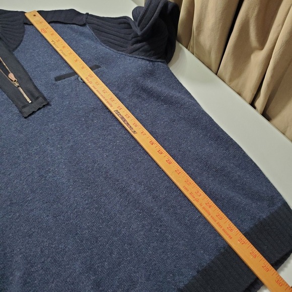 Johnnie-O Mens Wool Sweater Size Large Blue Quarter Zip Ribbed Pullover Preppy - Picture 10 of 11